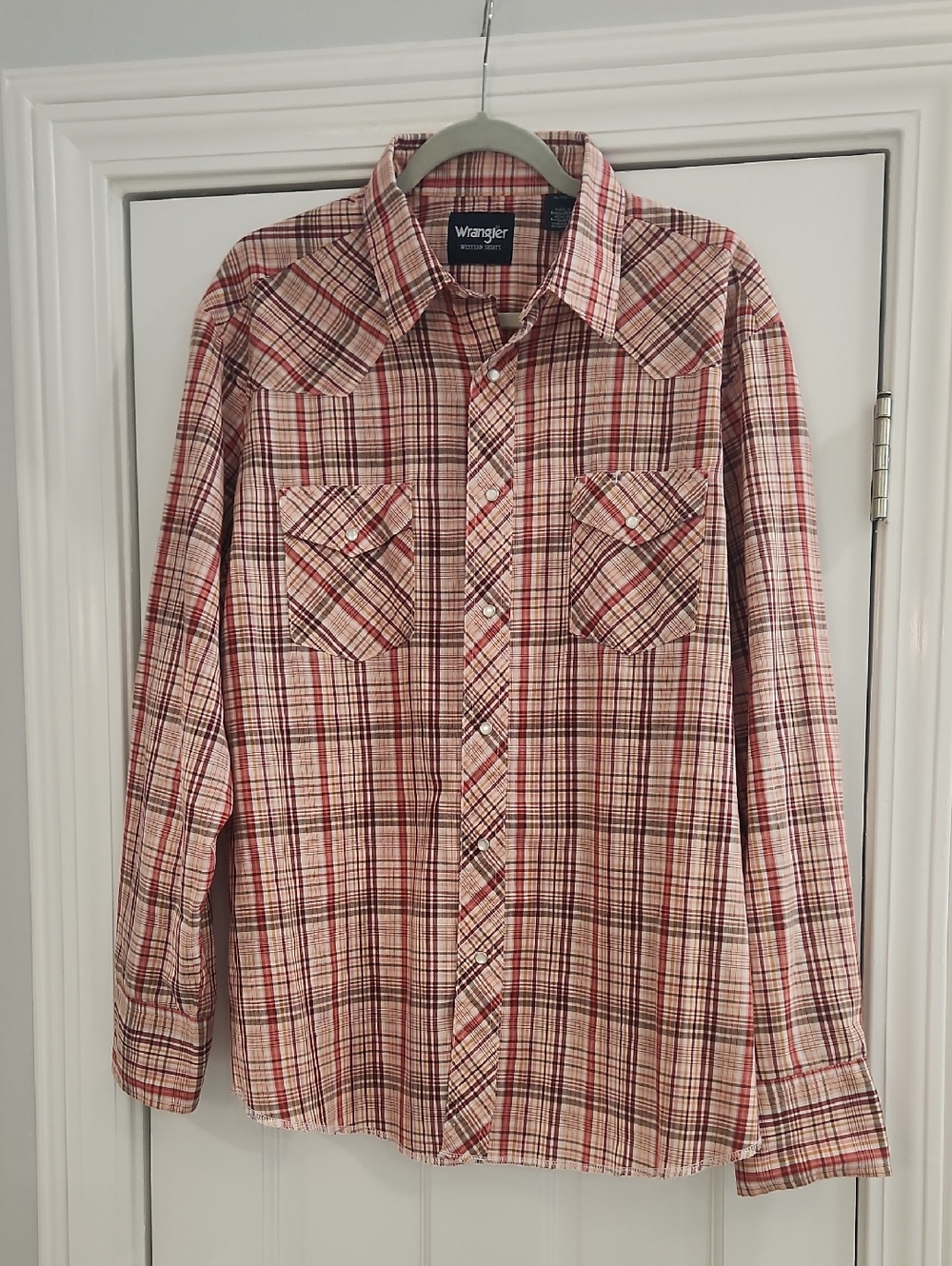 Wrangler Red and Cream Plaid Button-Down Shirt